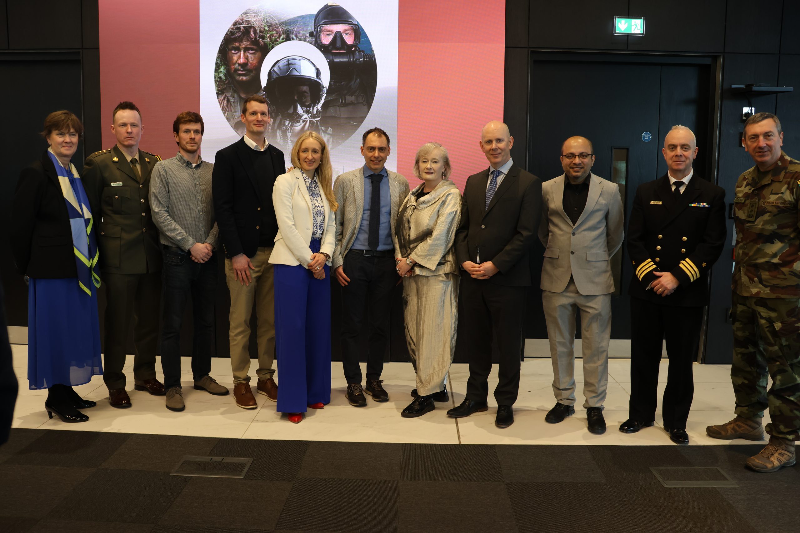 Defence Org prize winners with Research Ireland's CEO, Diarmuid O'Brien and Director of Research for the Economy, Ruth Freeman