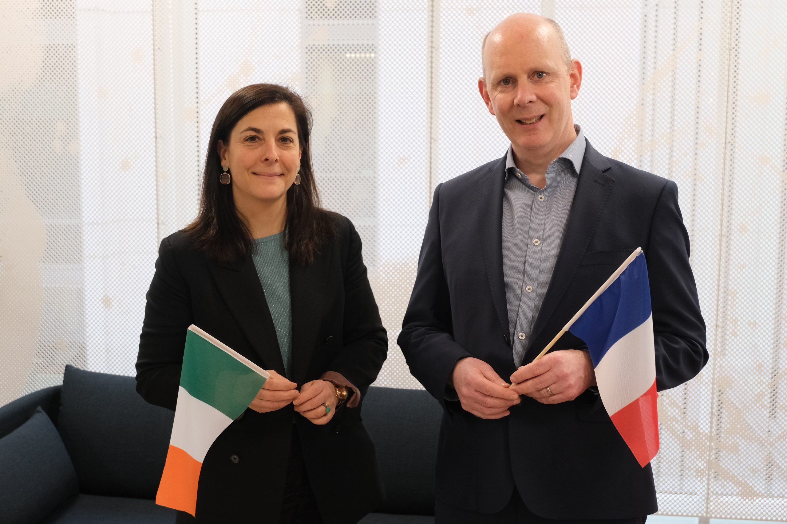 H.E. Céline Place, the French Ambassador to Ireland, with Research Ireland CEO, Dr Diarmuid O'Brien