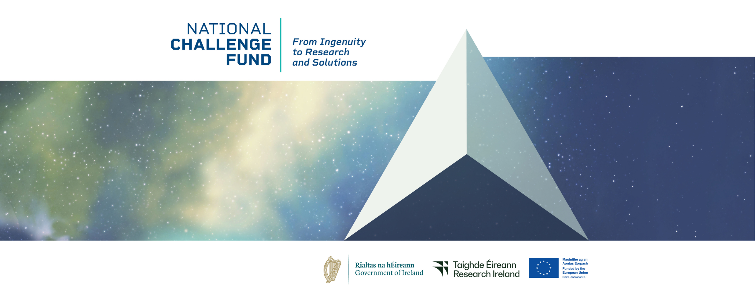 National Challenge fund banner that includes an image of clouds with a pyramid infront of it