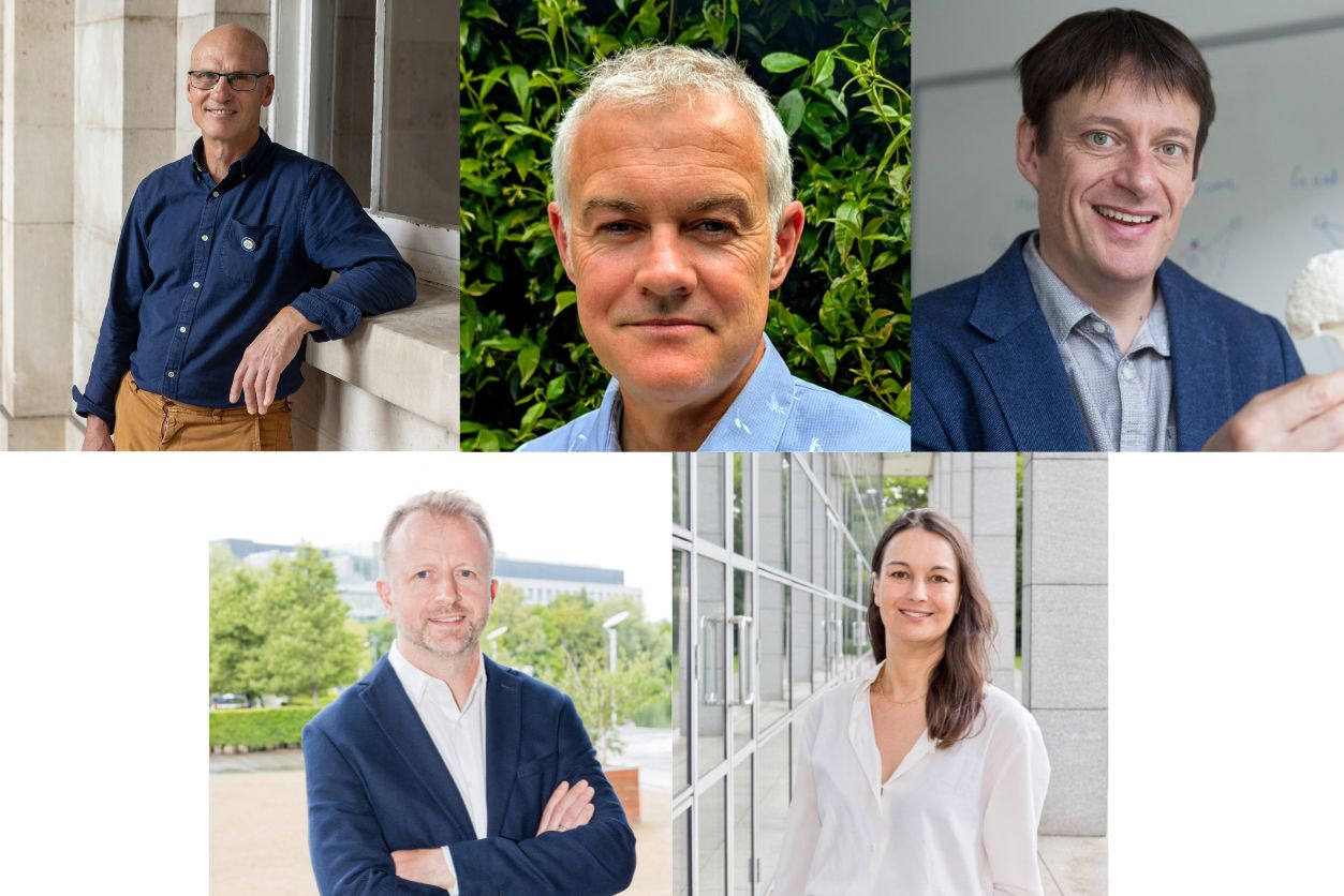 A collage featuring, pictured (l-r): Professor Richard Layte, Professor Anthony O’Mullane, Professor Rhodri Cusack, Associate Professor Rory Johnson, and Professor Porscha Fermanis.