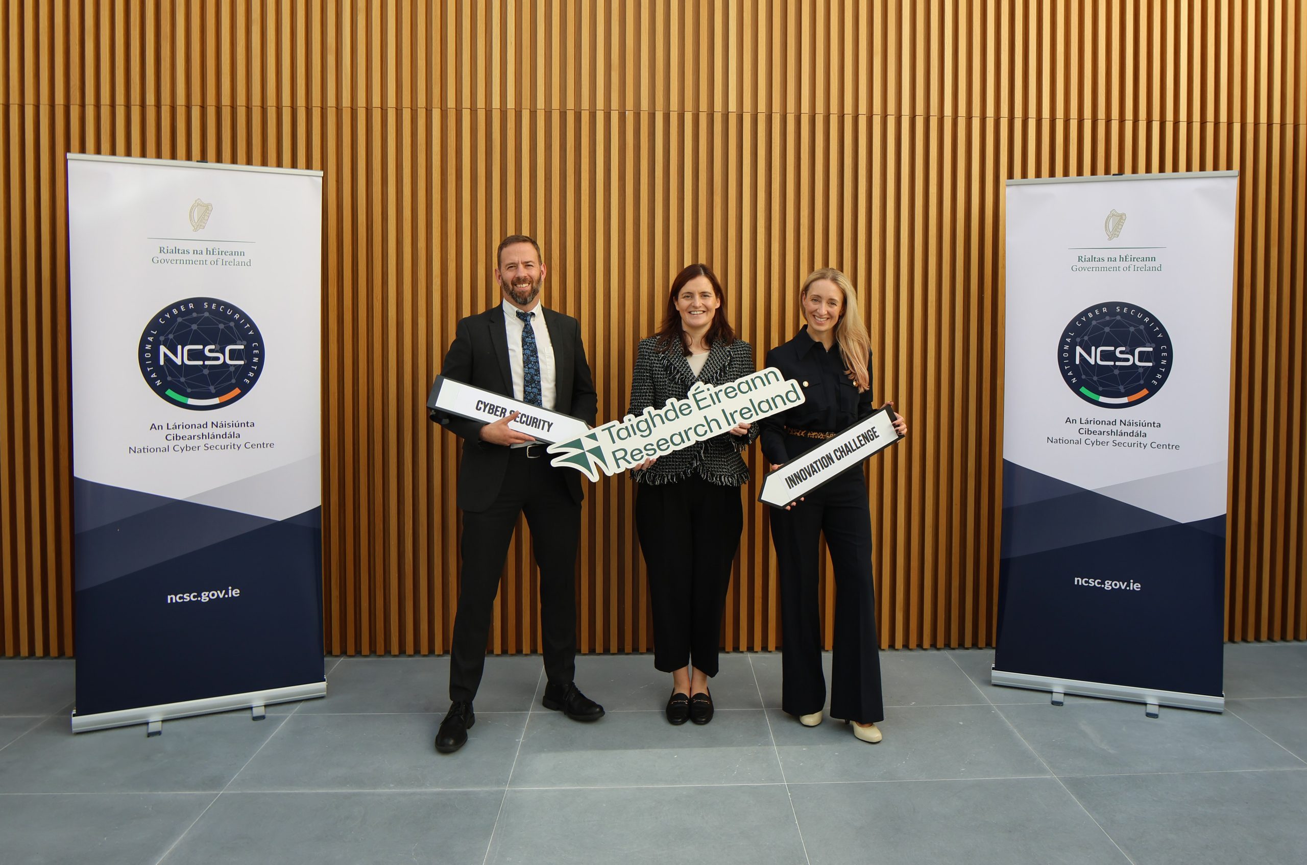 Left-right: Director of the National Cyber Security Centre, Richard Browne; Minister of State at the Department of Justice, Home Affairs and Migration, Catherine Ardagh TD; and Director of Research for Society at Research Ireland, Dr Ruth Freeman. (photo: Dept. of Justice, Home Affairs and Migration)