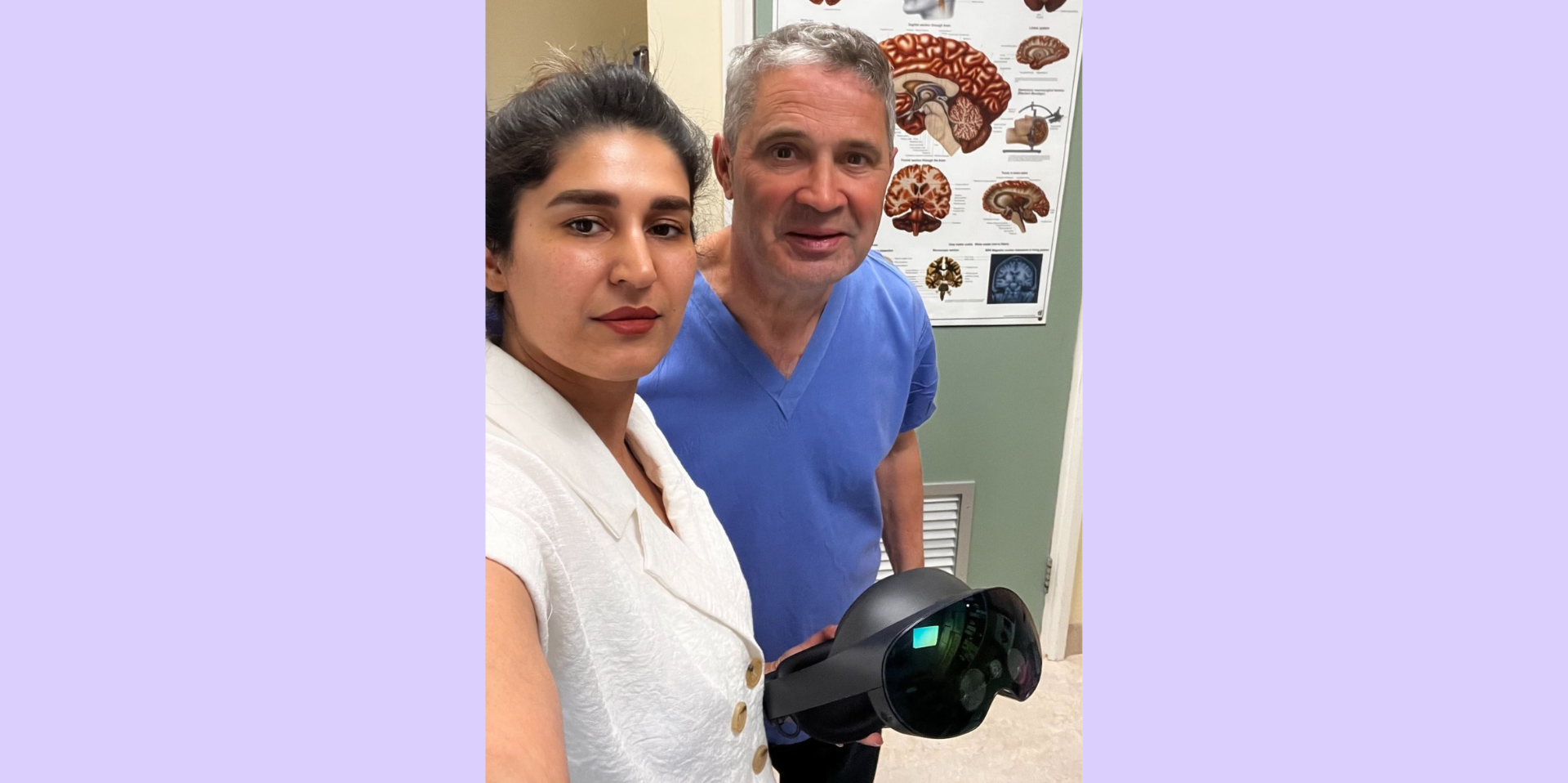 FutureNeuro PhD candidate Shokofeh Anari demonstrates the ClinicalSphereXR prototype to Prof Norman Delanty.